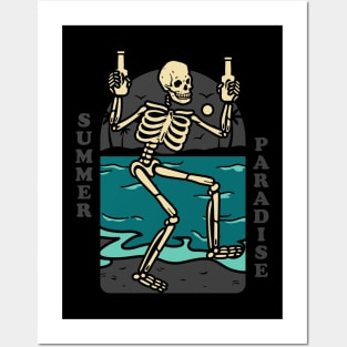 Drunk skeleton in summer paradise Posters and Art